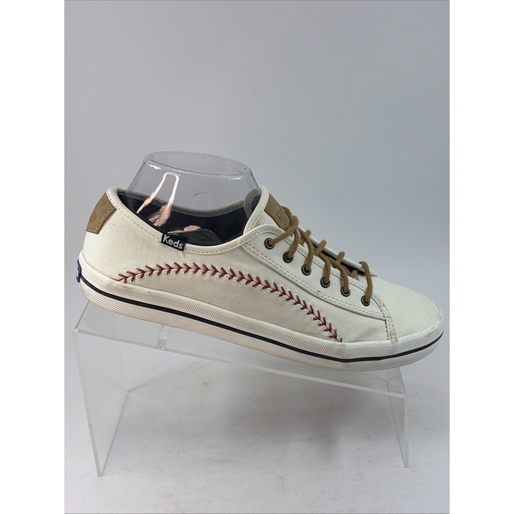 Keds Kickstart Pennant Shoes Women's Sz 9.5 Off White Baseball Stitched Comfort - Picture 2 of 14